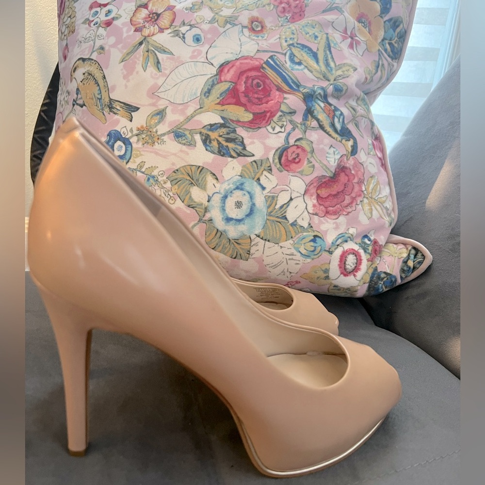 Nude open toe platform heels